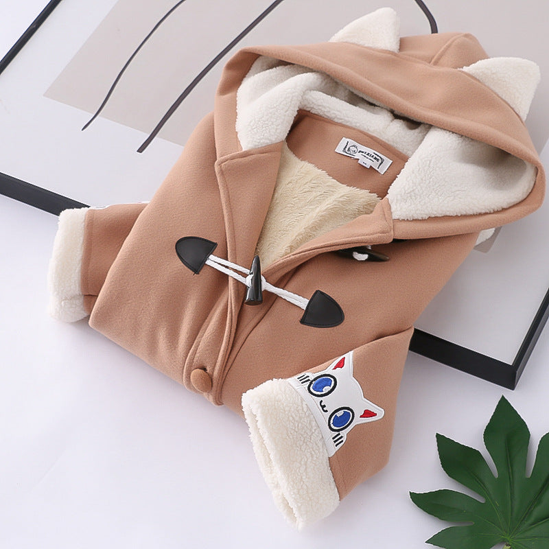 Japanese Woolen College Cow-button Hooded Coat