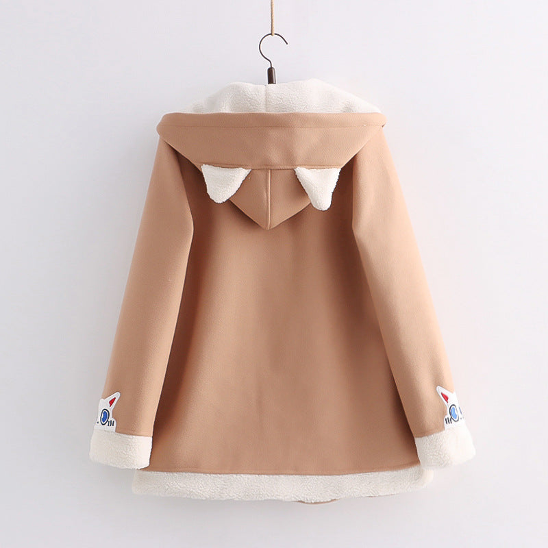 Japanese Woolen College Cow-button Hooded Coat