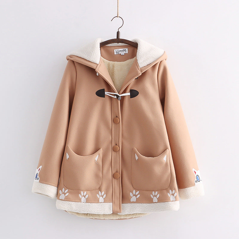 Japanese Woolen College Cow-button Hooded Coat