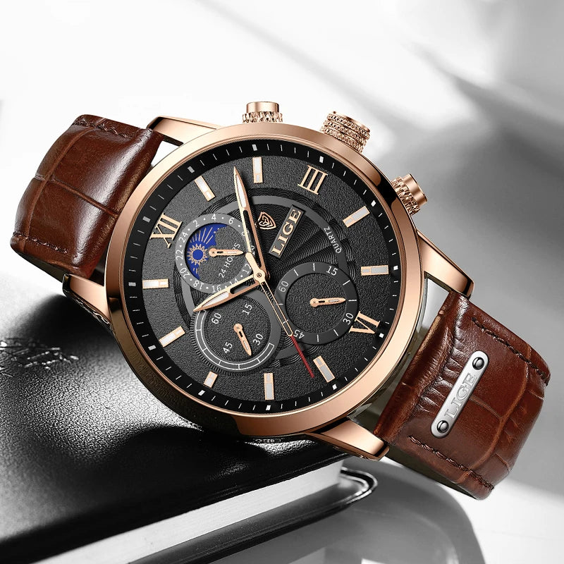 New LIGE Men&#39;s Watches Top Brand Luxury Men Wrist Watch Man Leather Quartz Watch Sports Waterproof Male Clock Relogio Masculino