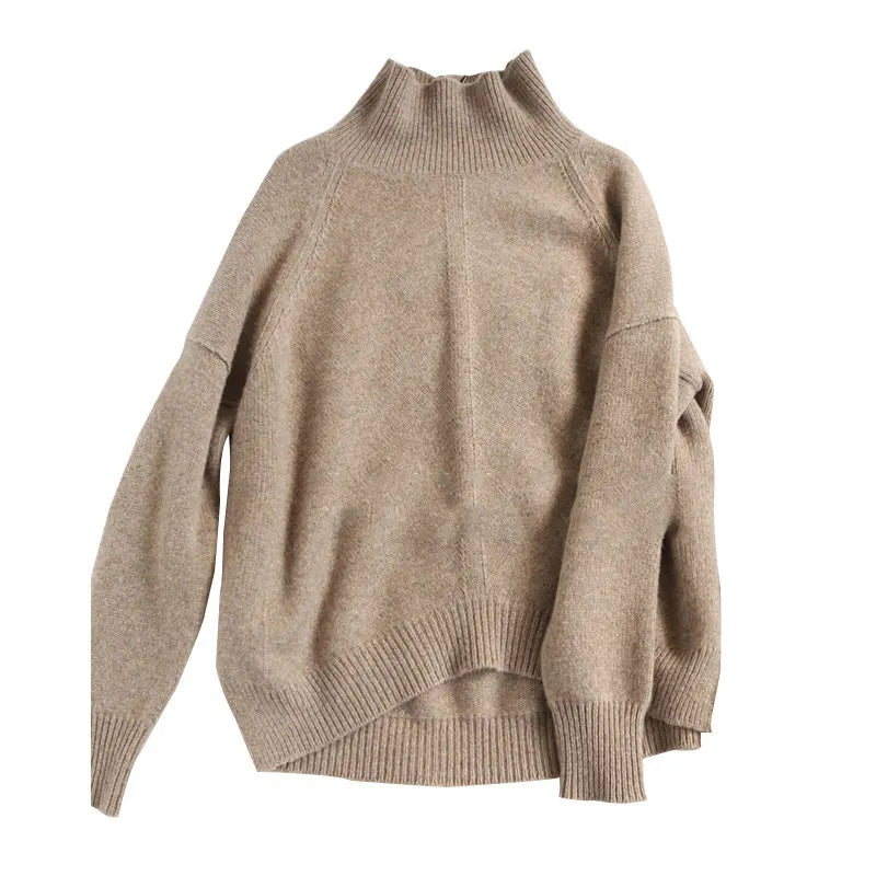 BELIARST Autumn and Winter New Cashmere Sweater Women&#39;s High-Necked Pullover Loose Thick Sweater Short Paragraph Knit Shirt