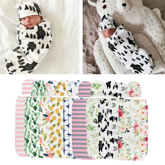 Baby Swaddle Blanket +Cap Newborn Cocoon Wrap Cotton Sack Bedding Swaddling Bag