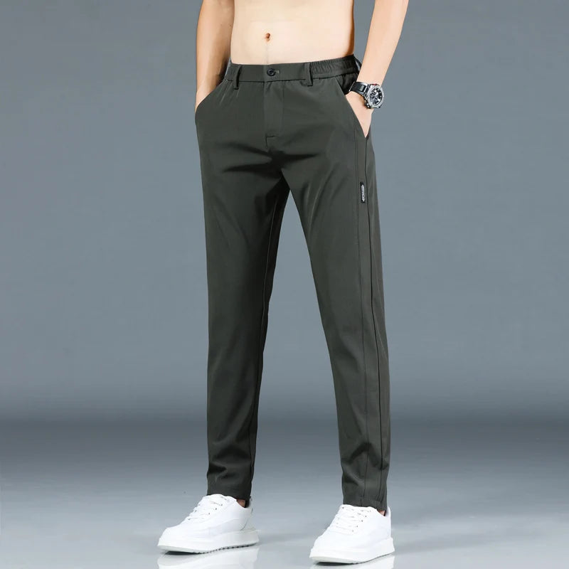 Mingyu Brand Summer Men&#39;s Casual Pants Men Trousers Male Pant Slim Fit Work Elastic Waist Black Green Grey Light Trousers 28-38