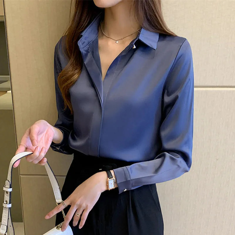 Silk Women&#39;s Shirt Long Sleeve Fashion Woman Blouses 2023 Satin Top Female Shirts and Blouse Basic Ladies Tops OL Women Clothing