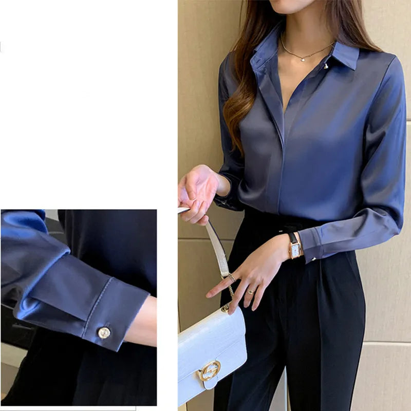 Silk Women&#39;s Shirt Long Sleeve Fashion Woman Blouses 2023 Satin Top Female Shirts and Blouse Basic Ladies Tops OL Women Clothing