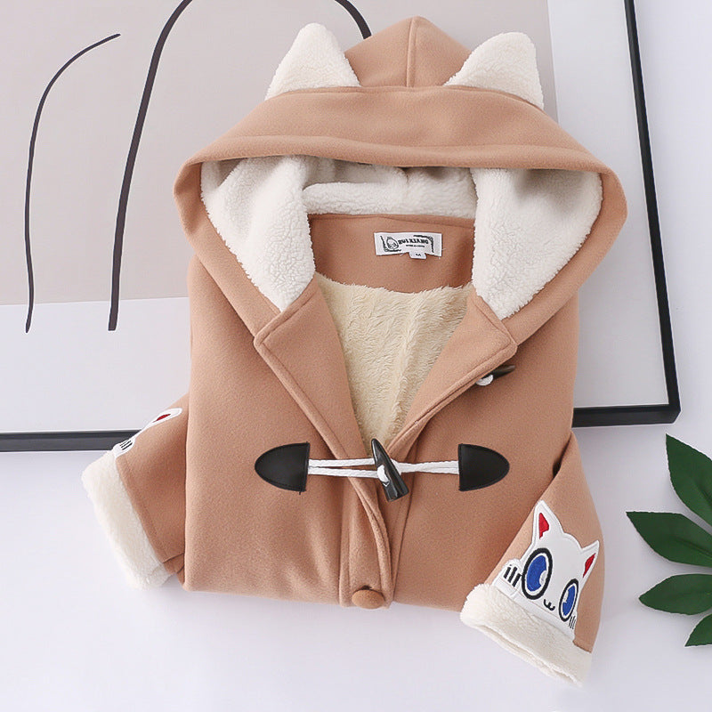 Japanese Woolen College Cow-button Hooded Coat